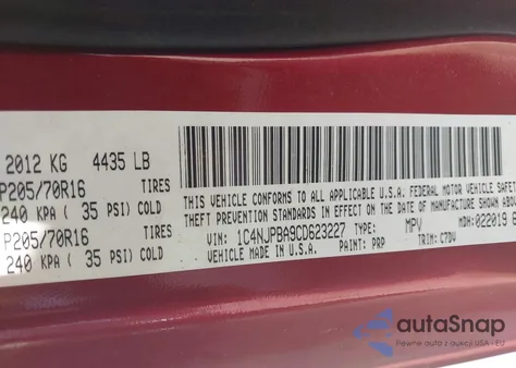 2012 Jeep Patriot Sport z USA, uszkodzony, nr VIN 1C4NJPBA9CD623227